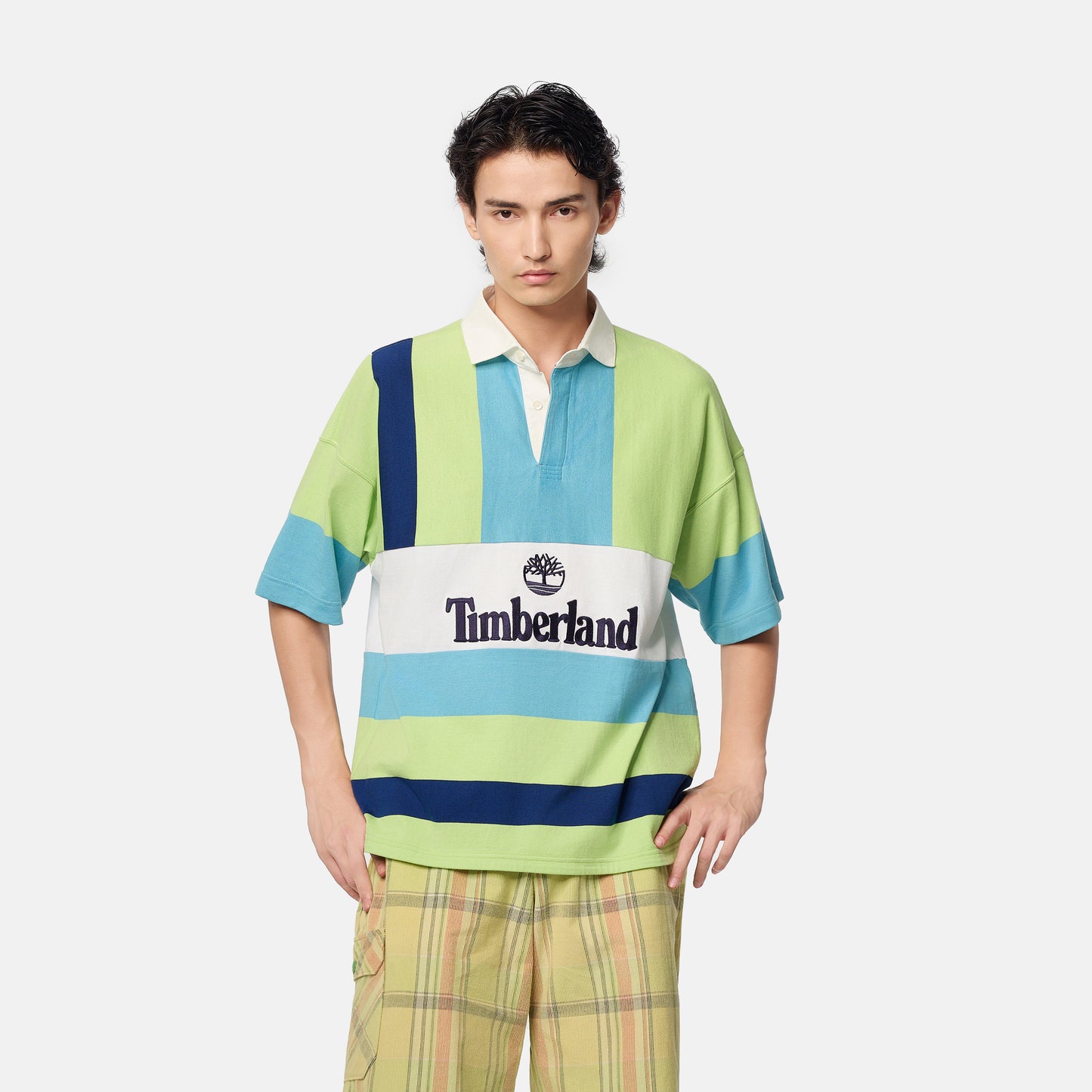 TIMBERLAND Unisex Tokyo Design Collective Rugby Half Sleeve Shirt Sap Green - Image 1