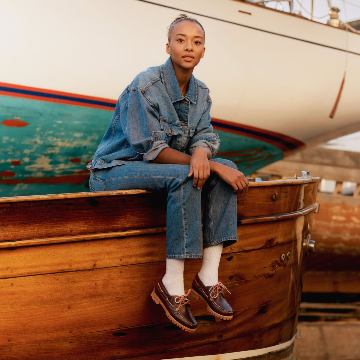 brown boat shoe styled