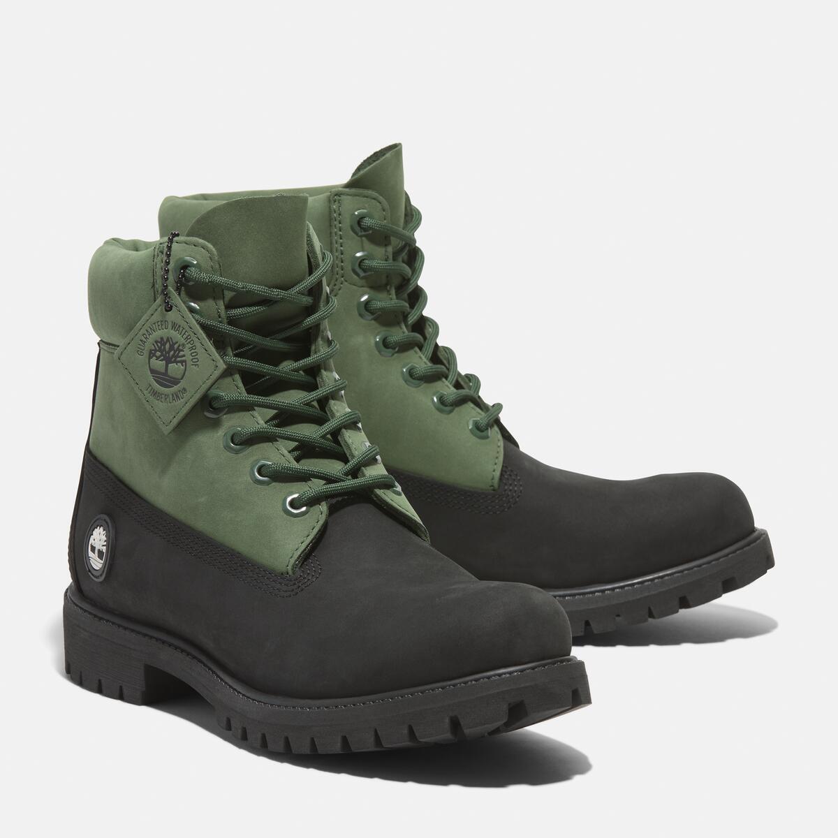 TIMBERLAND Men's 6-Inch Premium Waterproof Boot Black Nubuck W Dark Green - Image 2