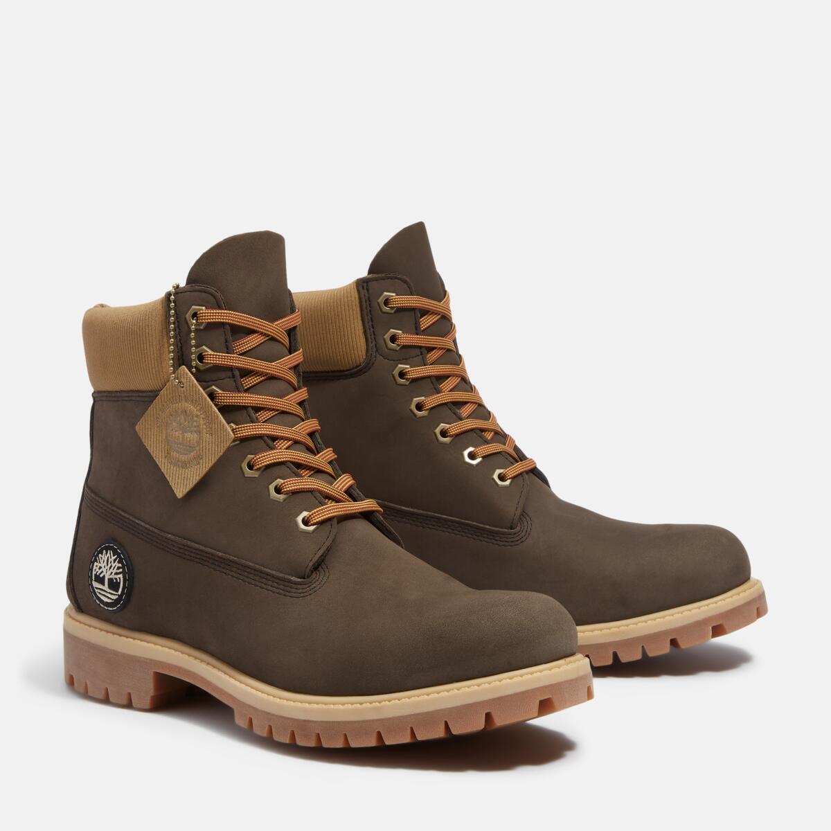 TIMBERLAND Men's 6-Inch Premium Waterproof Boot Dark Brown Nubuck with Olive - Image 2