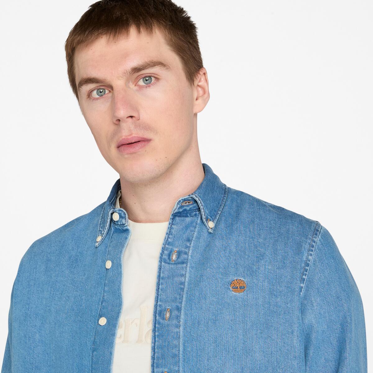 TIMBERLAND Men's Denim Shirt Horizon Blue Wash - Image 3