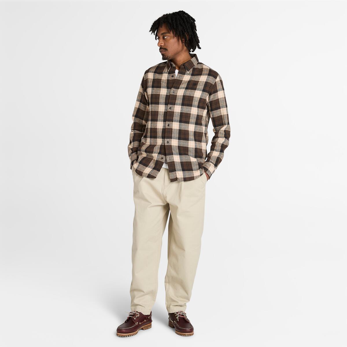 TIMBERLAND Men's Flannel Check Shirt Chocolate Brown - Image 3