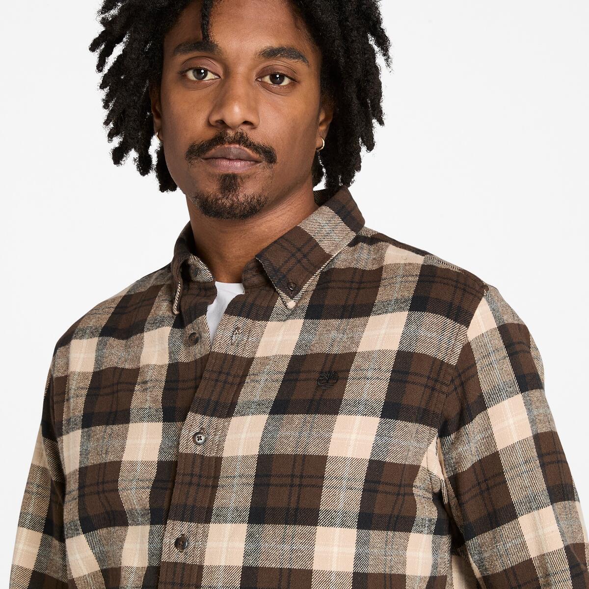 TIMBERLAND Men's Flannel Check Shirt Chocolate Brown - Image 4