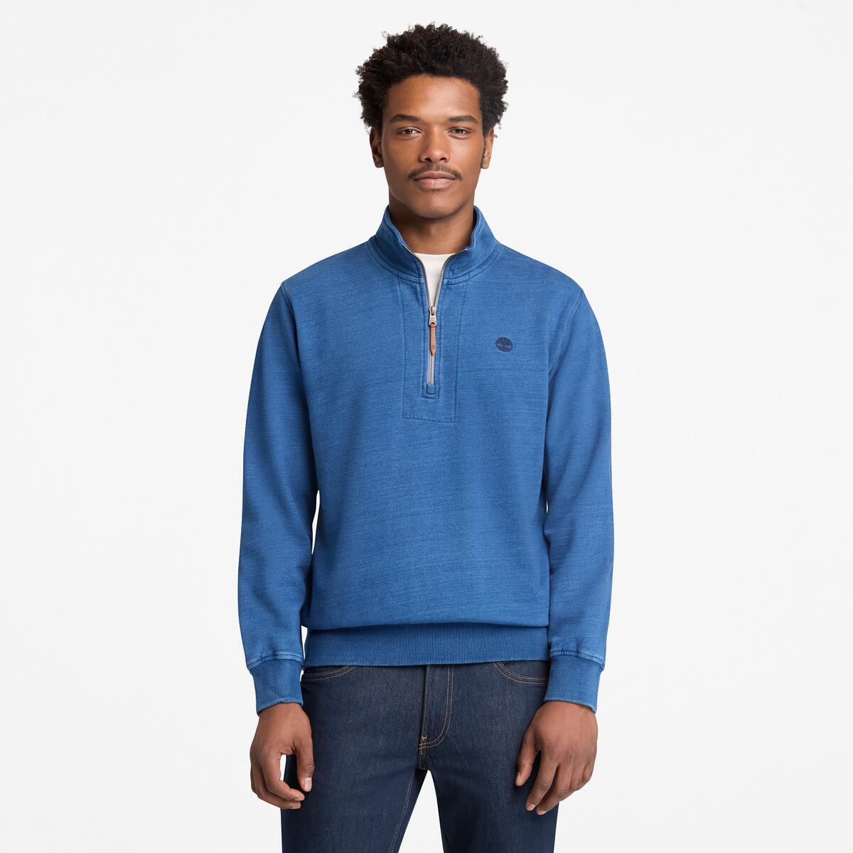 TIMBERLAND Men's Indigo 1/4 Zip Sweatshirt Mid Indigo - Image 1
