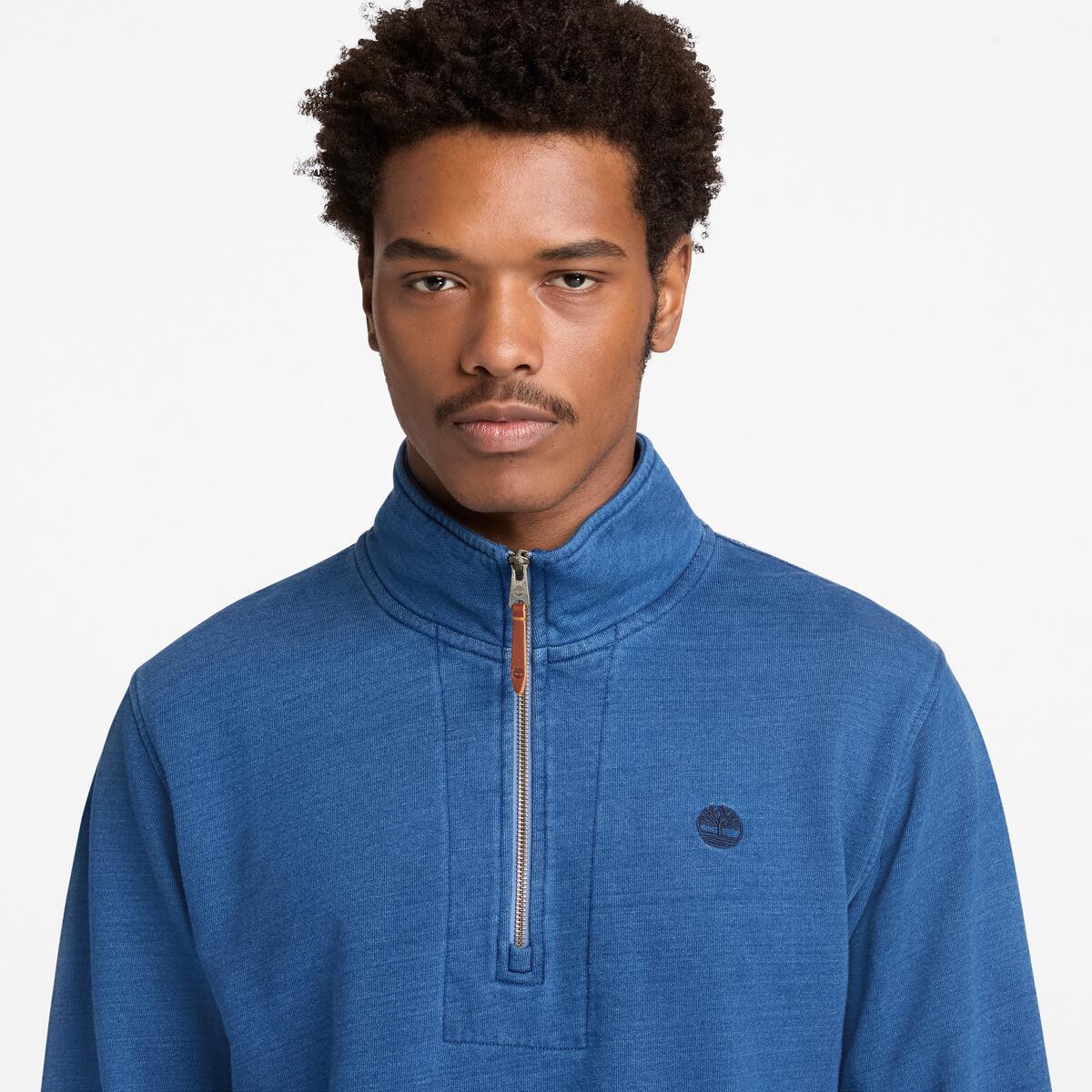 TIMBERLAND Men's Indigo 1/4 Zip Sweatshirt Mid Indigo - Image 4