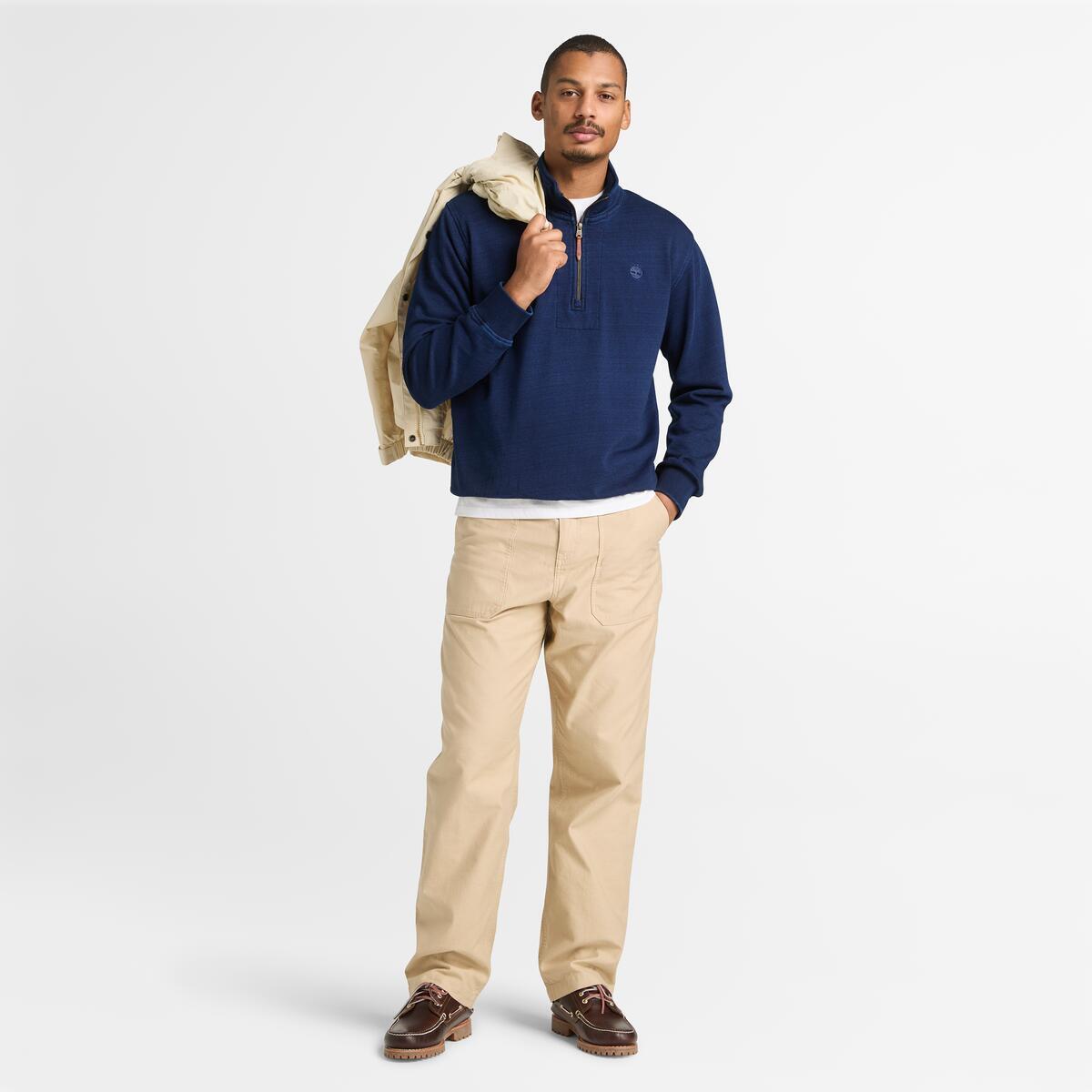 TIMBERLAND Men's Indigo 1/4 Zip Sweatshirt Rinse - Image 2