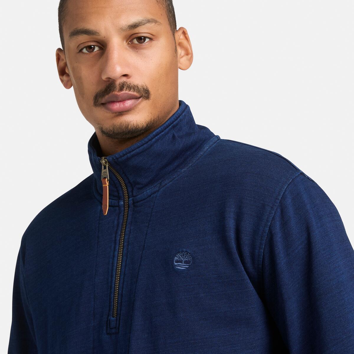 TIMBERLAND Men's Indigo 1/4 Zip Sweatshirt Rinse - Image 4