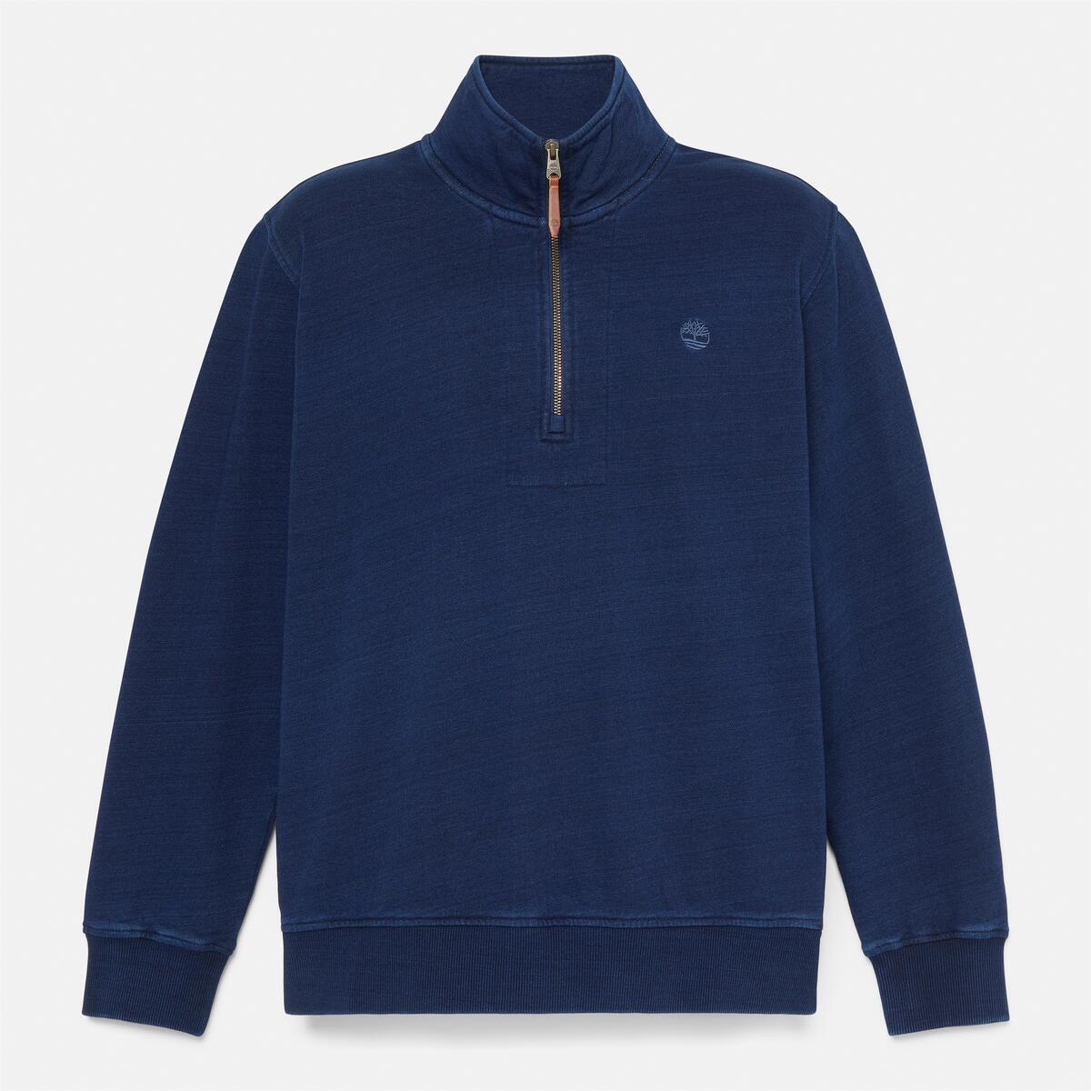TIMBERLAND Men's Indigo 1/4 Zip Sweatshirt Rinse - Image 5