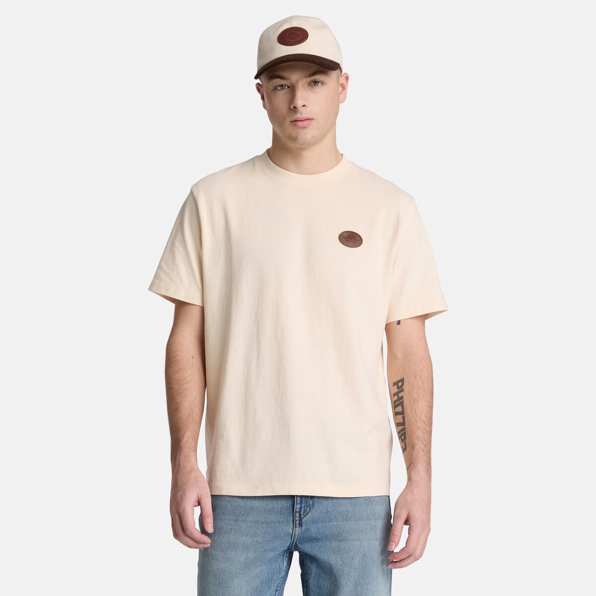 TIMBERLAND Men's Leather BadgeTee White Smoke - Image 1