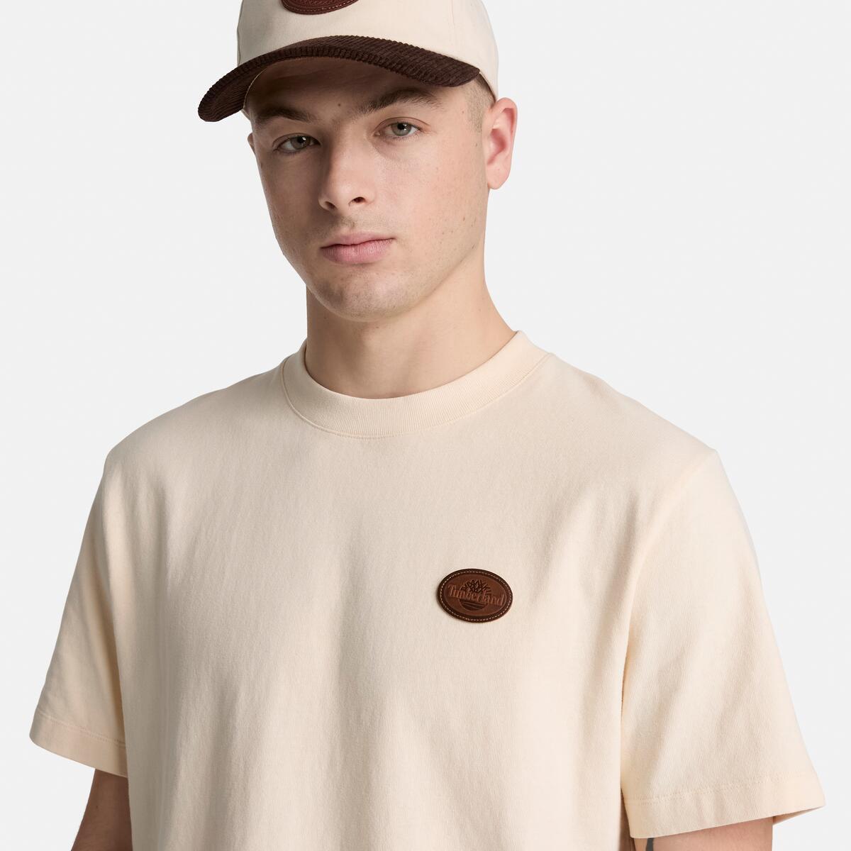 TIMBERLAND Men's Leather BadgeTee White Smoke - Image 3