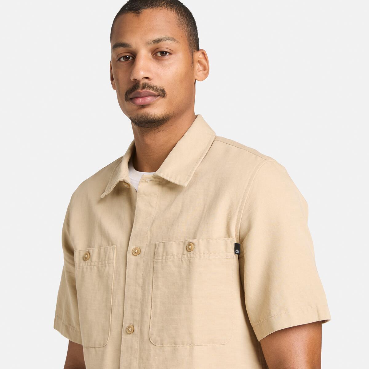 TIMBERLAND Men's Linen Utility Overshirt Safari - Image 3
