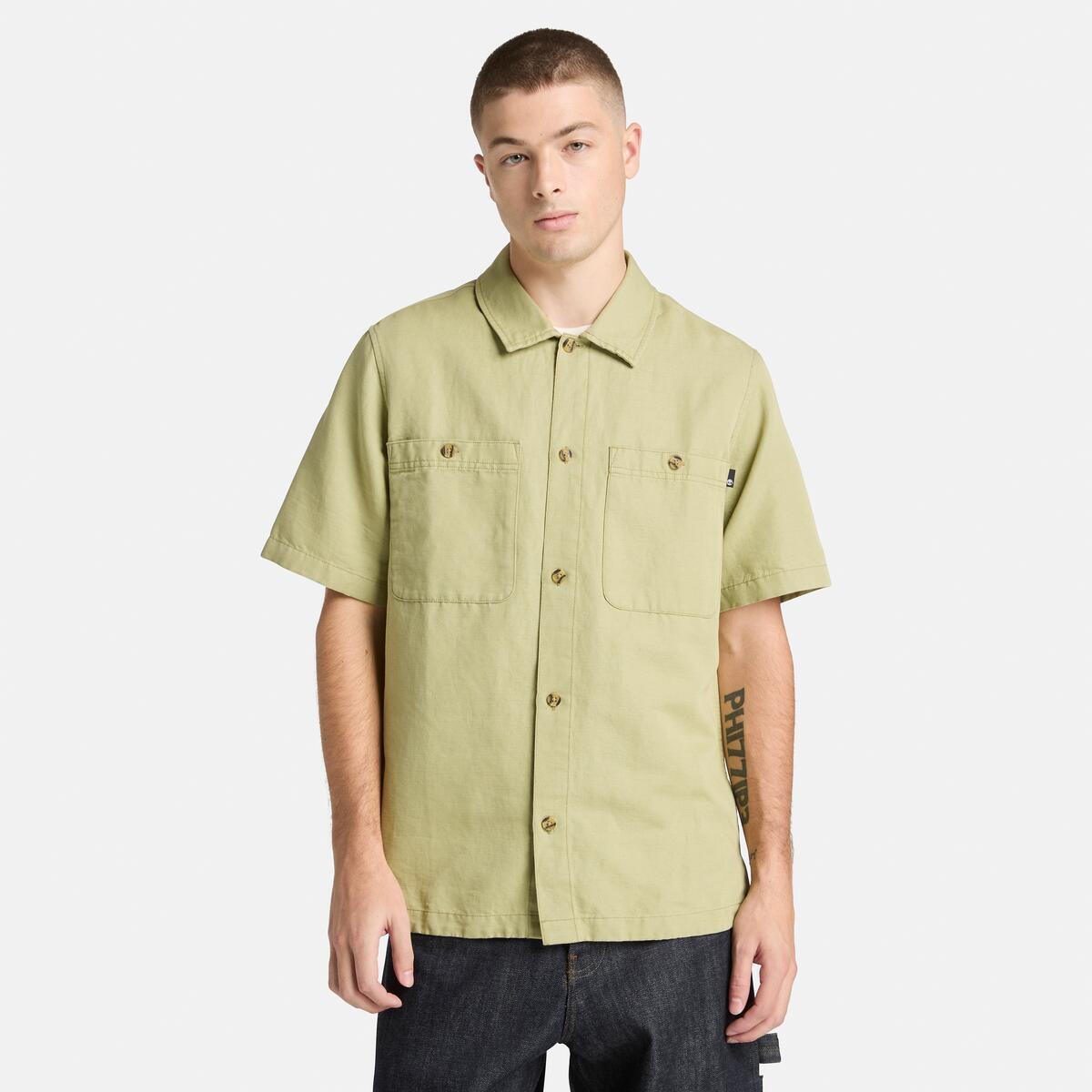 TIMBERLAND Men's Linen Utility Overshirt Sage - Image 2