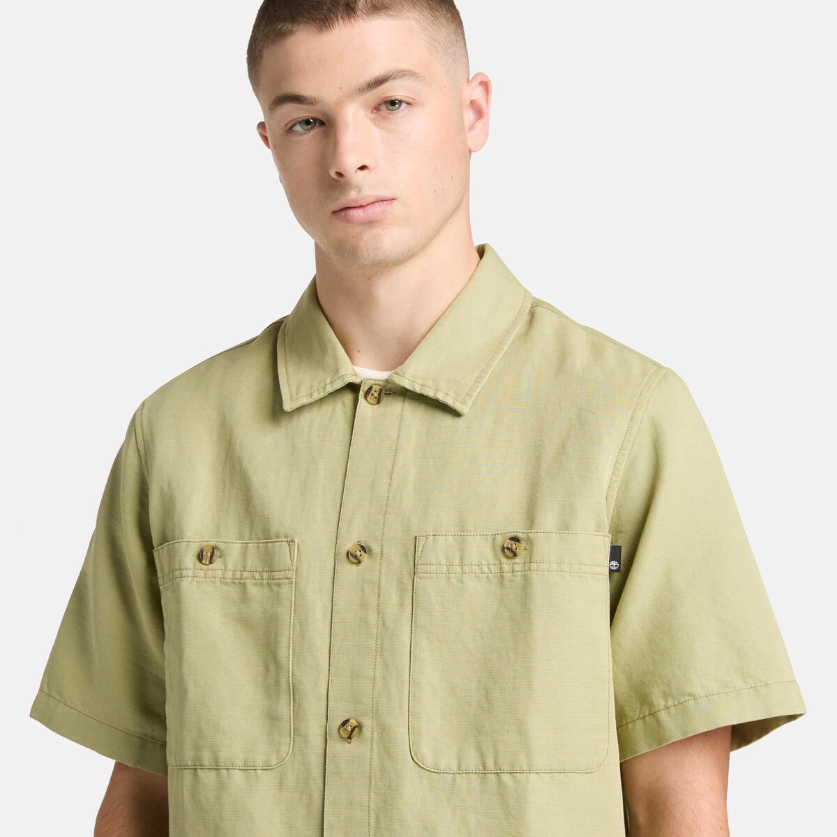 TIMBERLAND Men's Linen Utility Overshirt Sage - Image 3