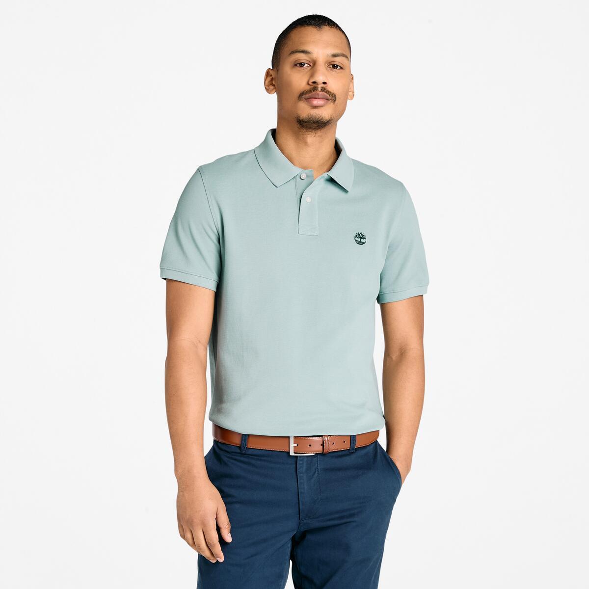TIMBERLAND Men's Millers River Pique Polo Silver Blue - Image 1