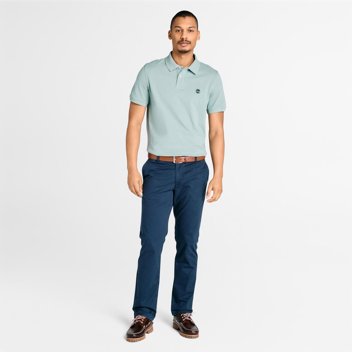 TIMBERLAND Men's Millers River Pique Polo Silver Blue - Image 2