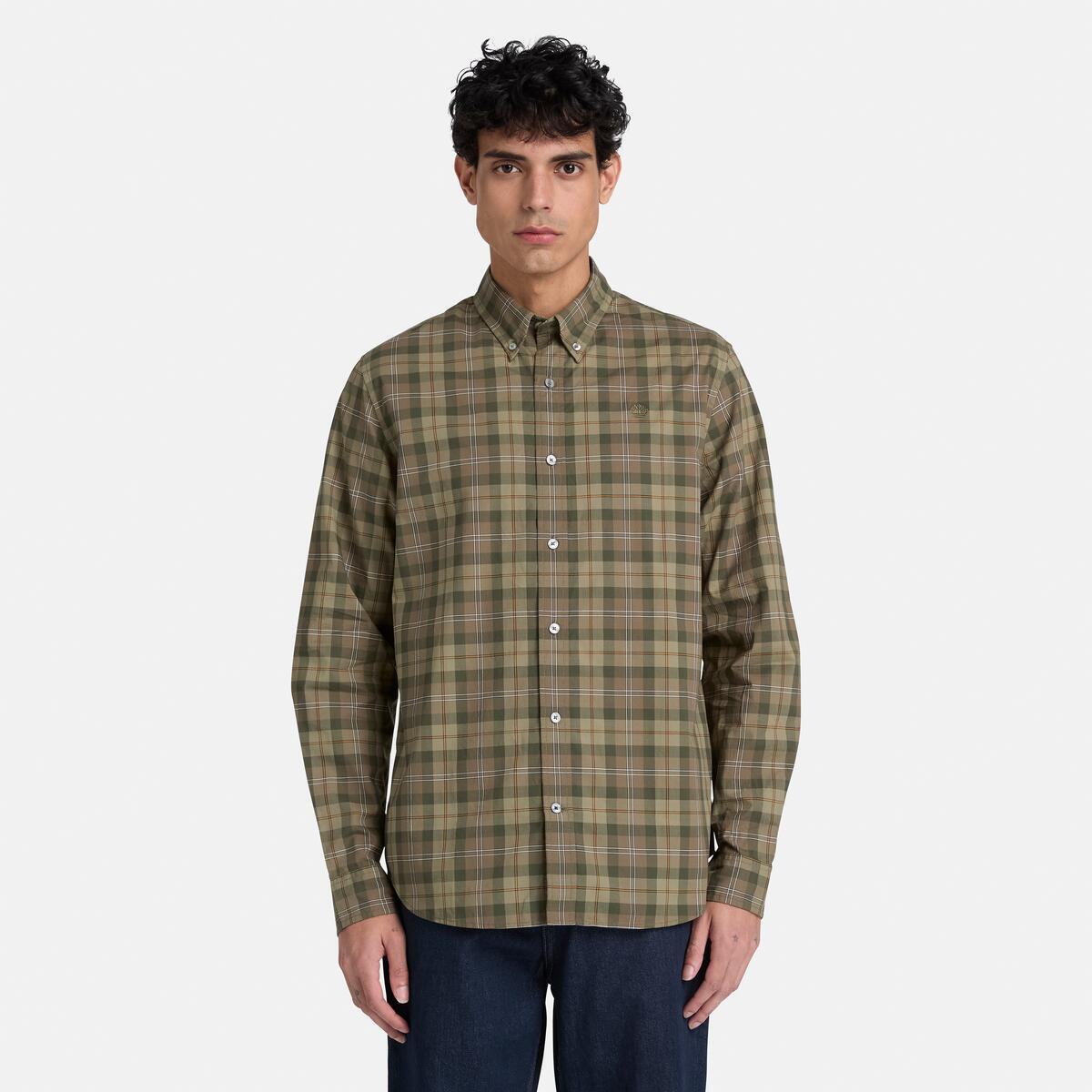 TIMBERLAND Men's Poplin Check Shirt Deep Lichen Green - Image 1