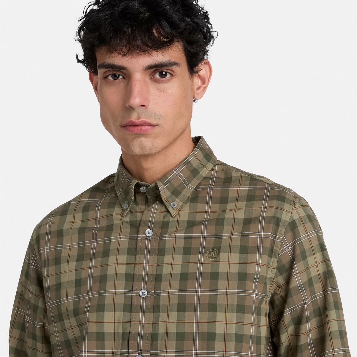 TIMBERLAND Men's Poplin Check Shirt Deep Lichen Green - Image 4