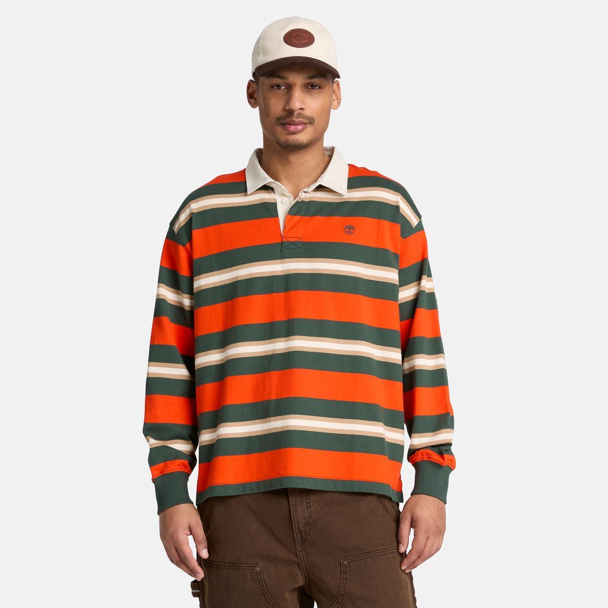TIMBERLAND Men's Rugby Long Sleeve Polo Tangerine Tango - Image 1