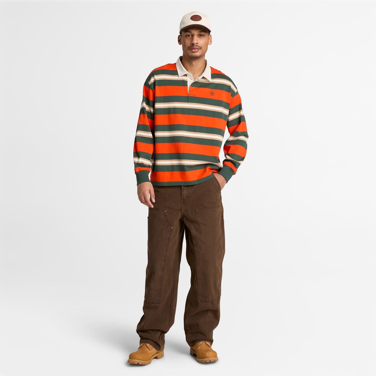TIMBERLAND Men's Rugby Long Sleeve Polo Tangerine Tango - Image 2