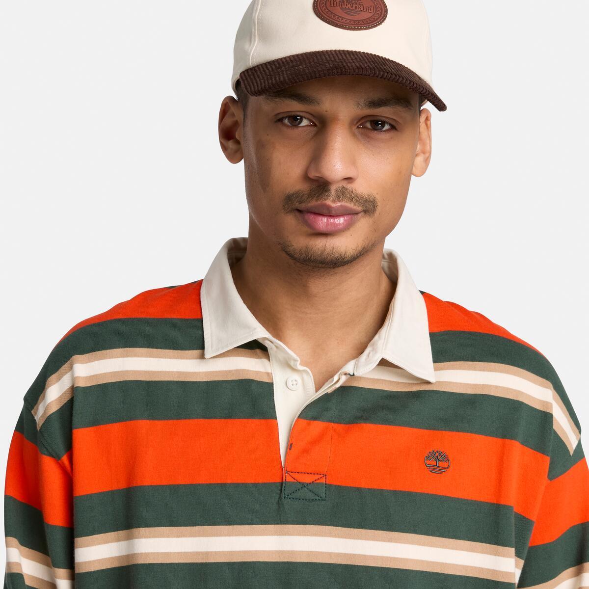 TIMBERLAND Men's Rugby Long Sleeve Polo Tangerine Tango - Image 4
