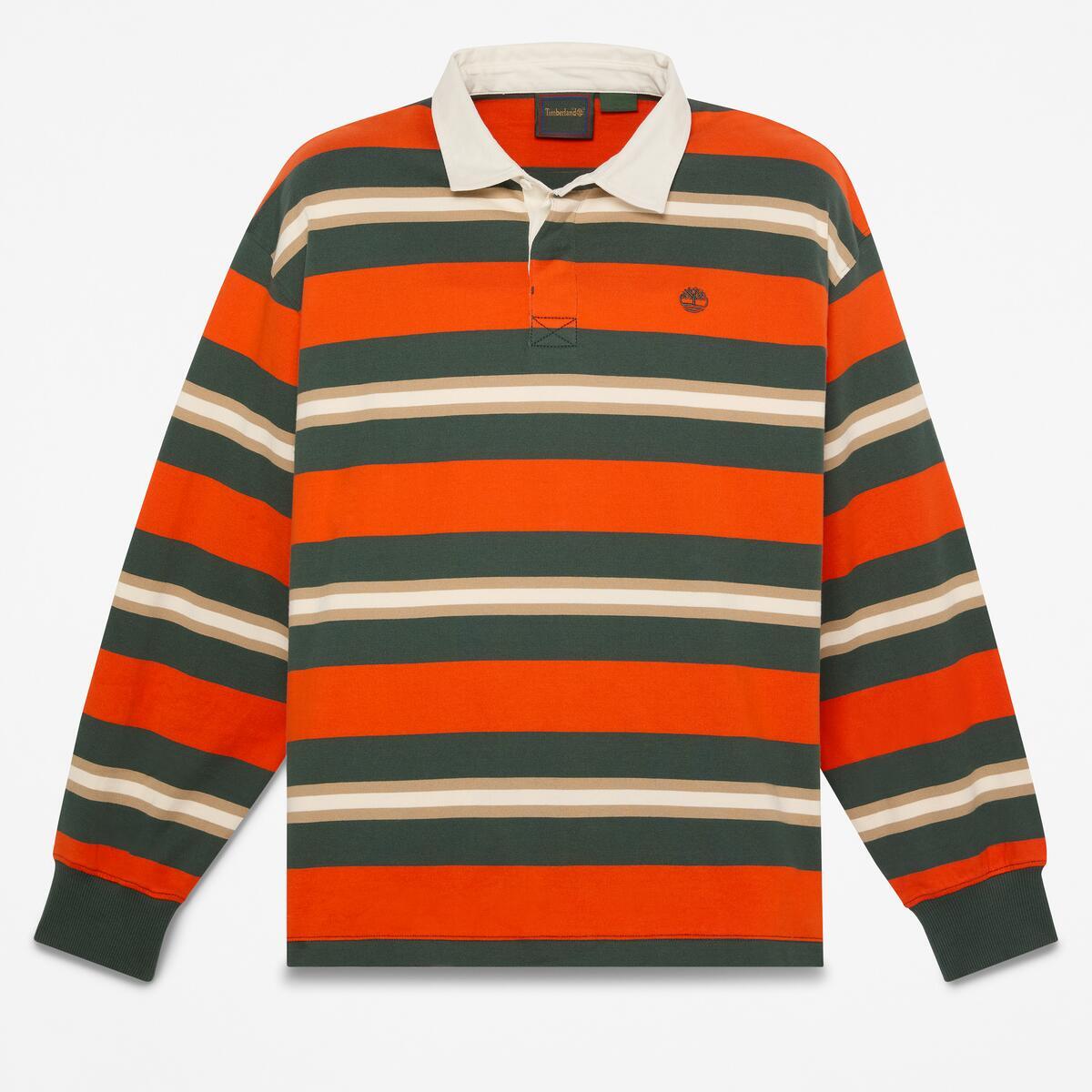 TIMBERLAND Men's Rugby Long Sleeve Polo Tangerine Tango - Image 5