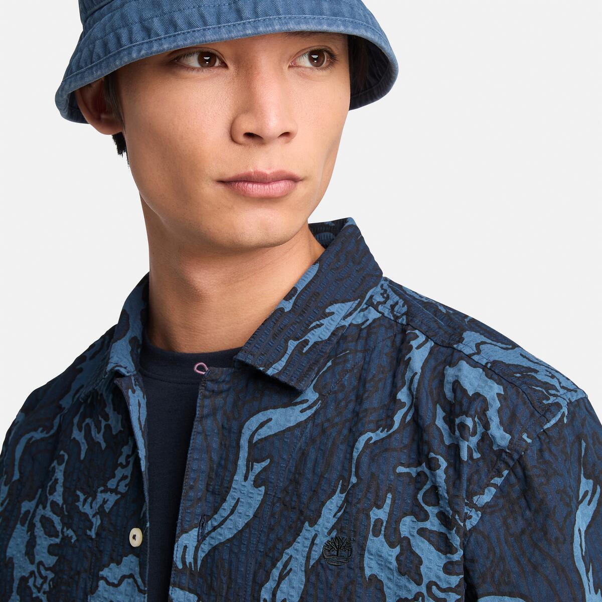 TIMBERLAND Men's Seersucker Shirt Coastal Dark Sapphire - Image 3