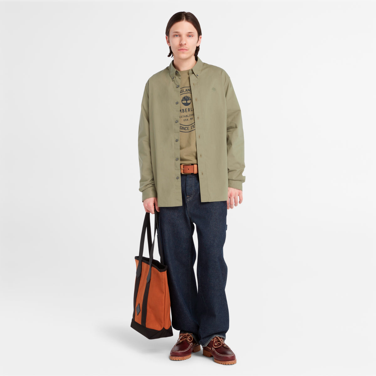 TIMBERLAND Men's Solid Poplin Shirt Cassel Earth - Image 2