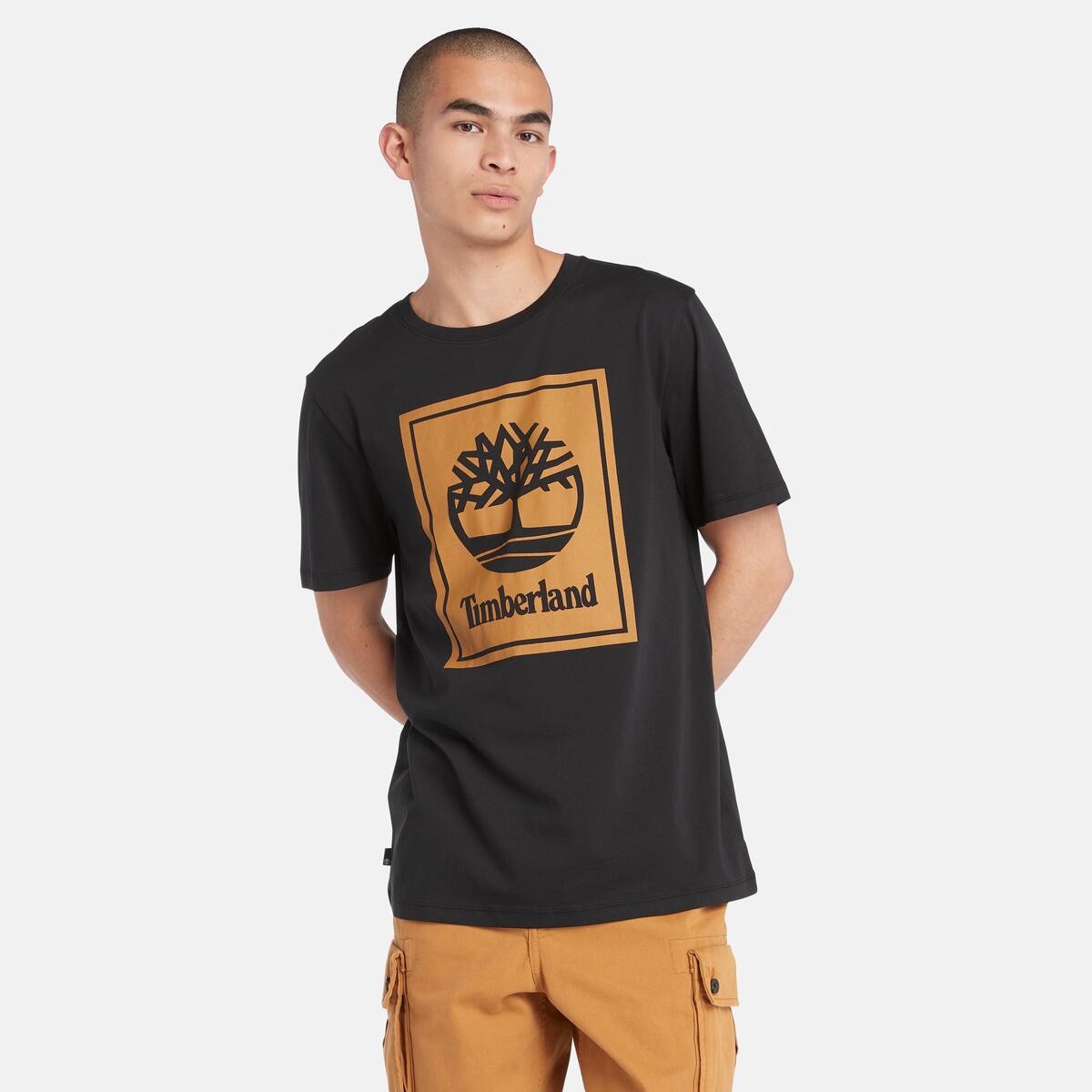 TIMBERLAND Men's Stack Logo Tee Black-Wheat Boot - Image 1