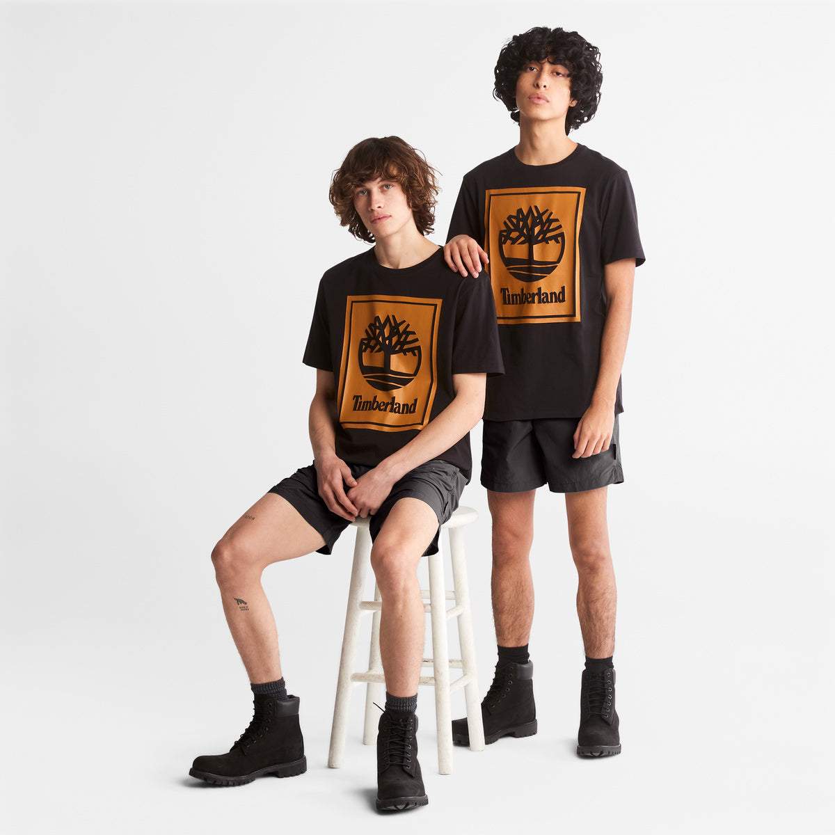 TIMBERLAND Men's Stack Logo Tee Black Wheat Boot - Image 5