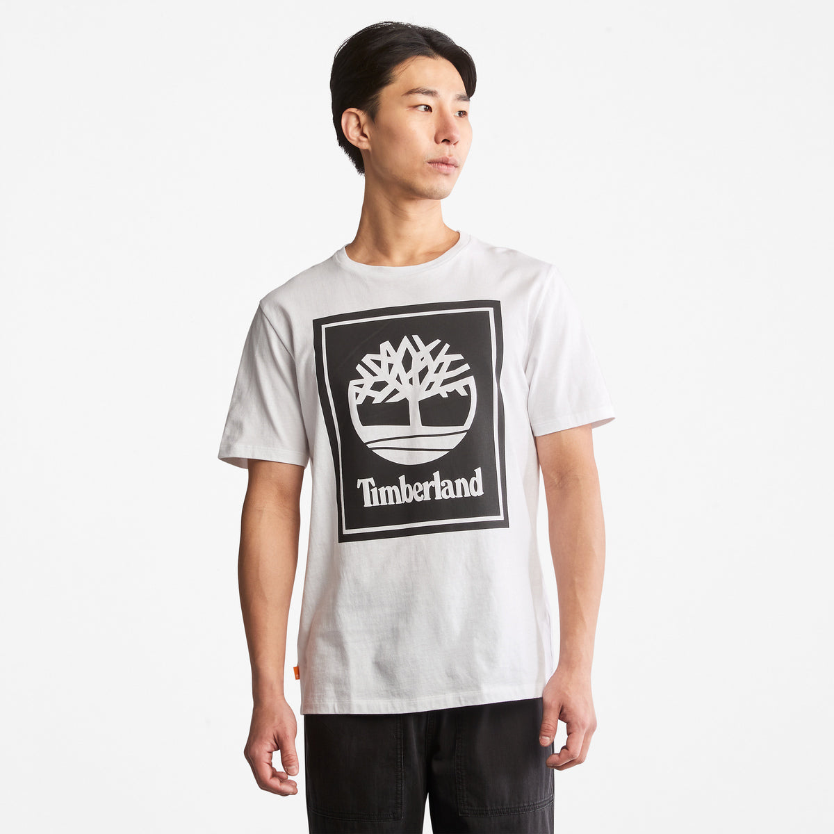 TIMBERLAND Men's Stack Logo Tee White-Black - Image 1