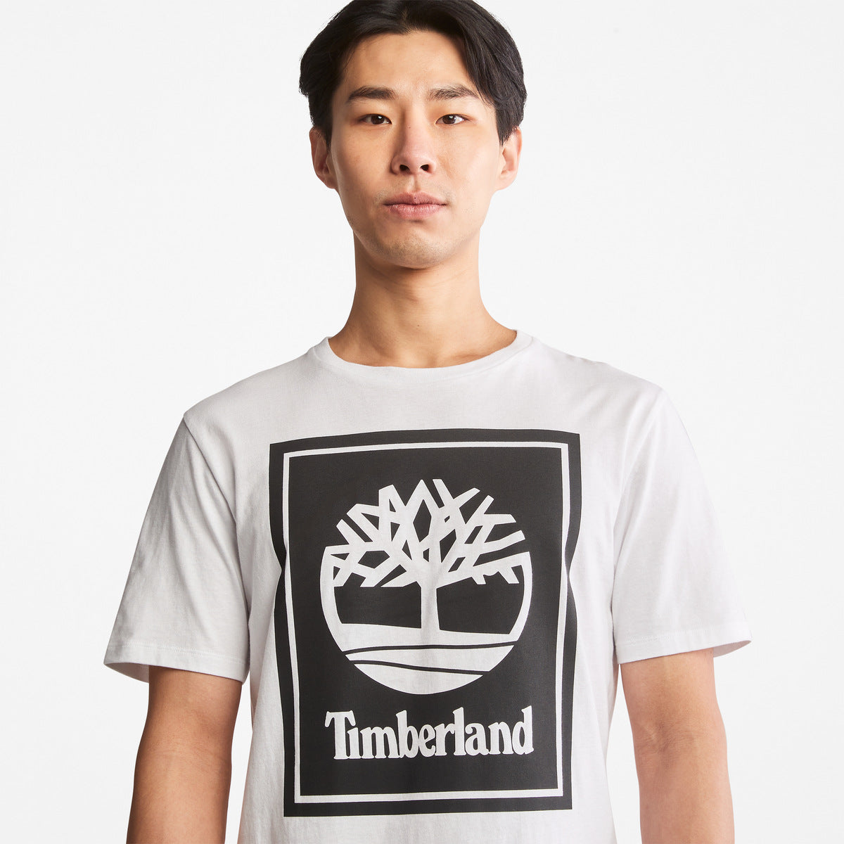 TIMBERLAND Men's Stack Logo Tee White-Black - Image 4