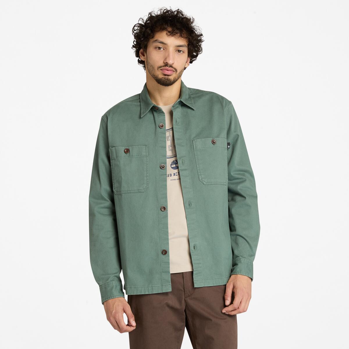 TIMBERLAND Men's Washed Utility Overshirt Balsam Green - Image 1