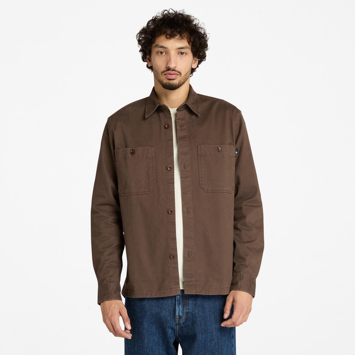 TIMBERLAND Men's Washed Utility Overshirt Chocolate Brown - Image 1