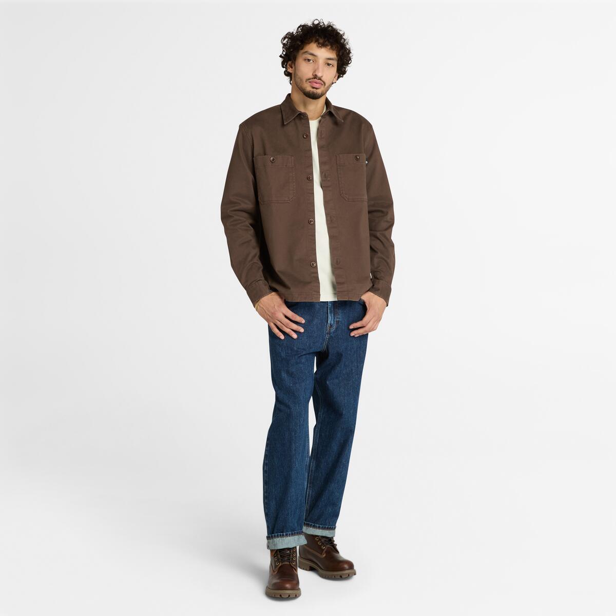 TIMBERLAND Men's Washed Utility Overshirt Chocolate Brown - Image 2