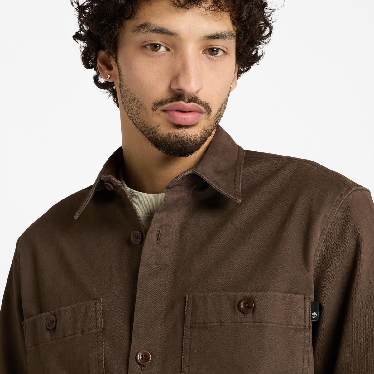 TIMBERLAND Men's Washed Utility Overshirt Chocolate Brown - Image 3
