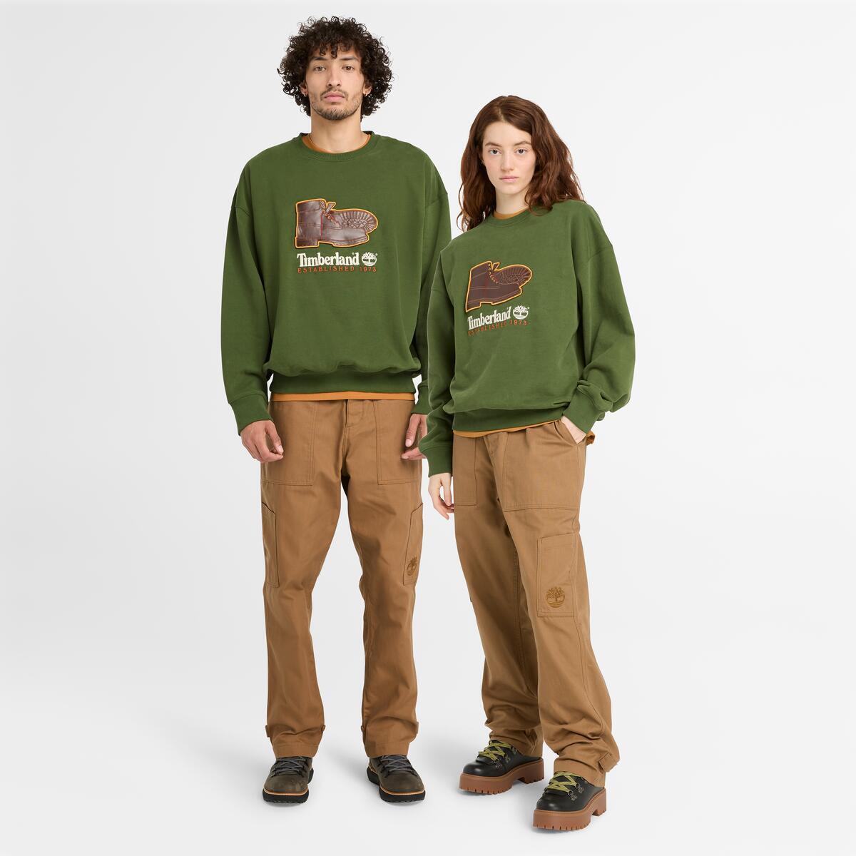 TIMBERLAND Unisex Badge Crew Black Forest Green - Image 1