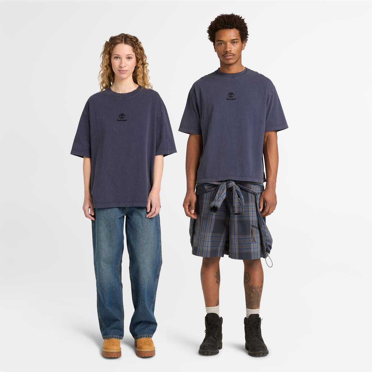TIMBERLAND Unisex Embroidered Logo Tee Peacoat - Image 2
