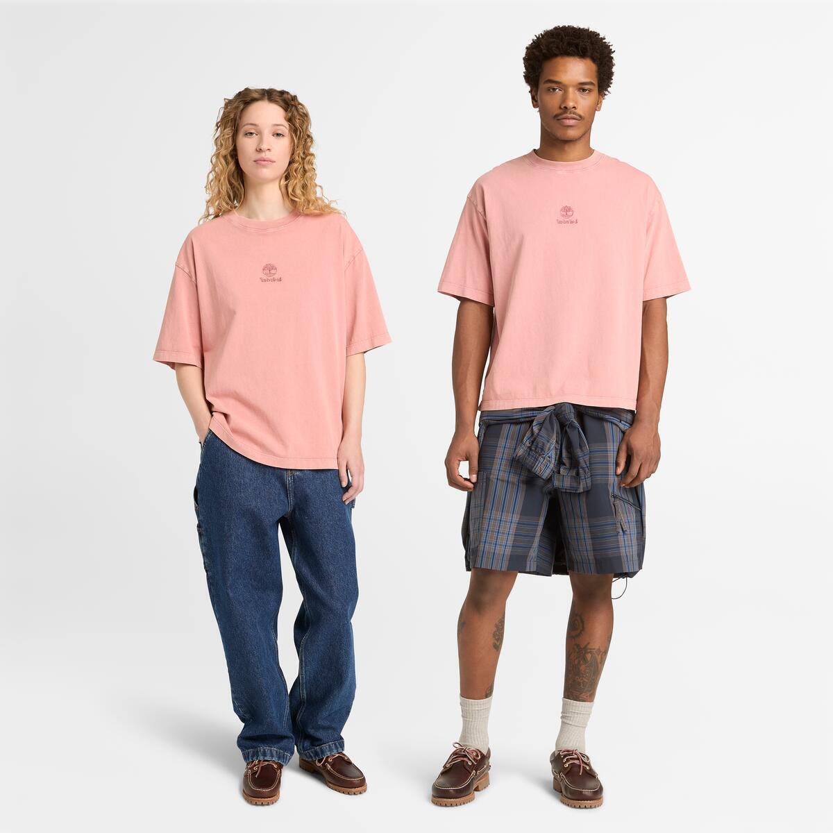 TIMBERLAND Unisex Embroidered Logo Tee Ash Rose - Image 2