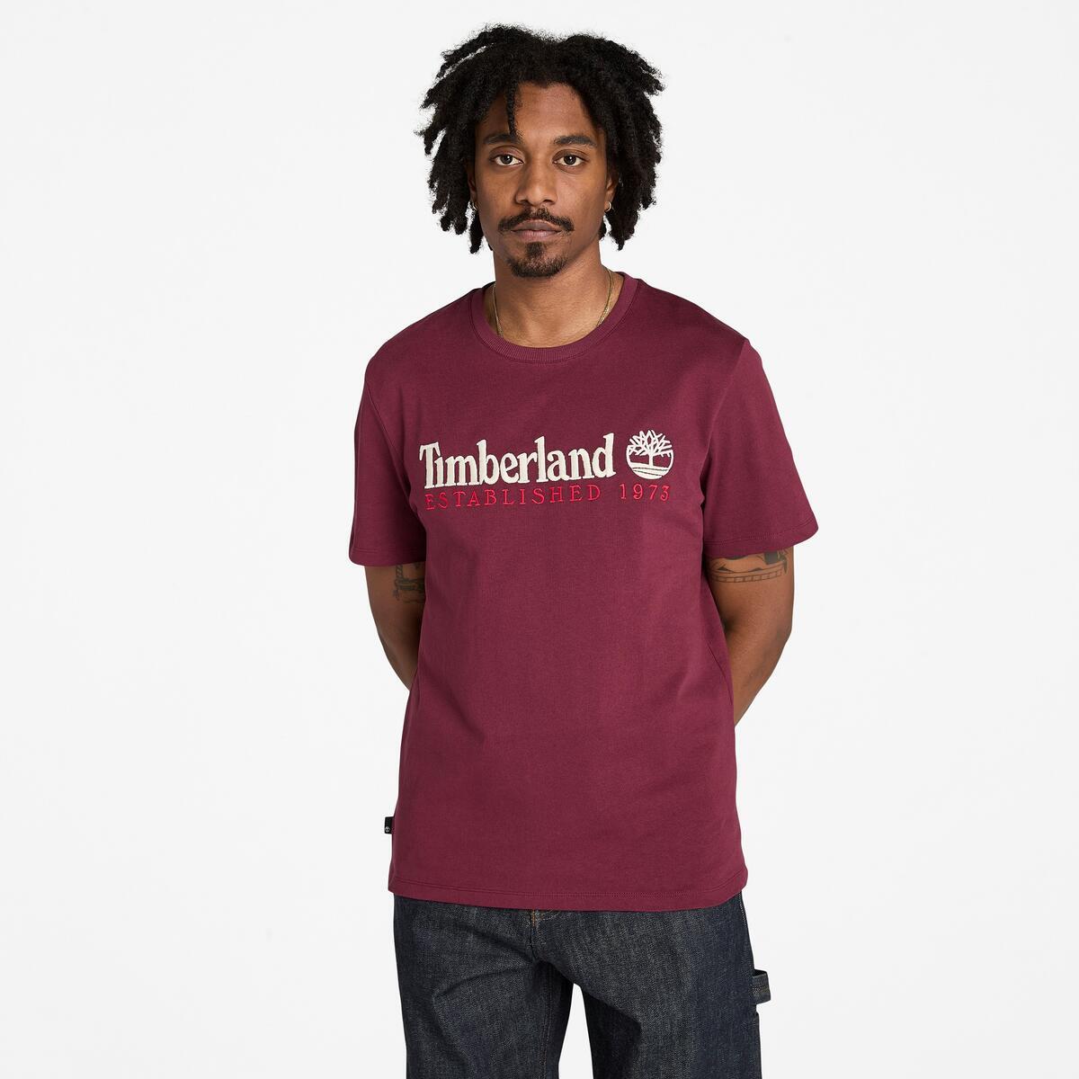 TIMBERLAND Unisex Established 1973 Logo Tee Burgundy - Image 1