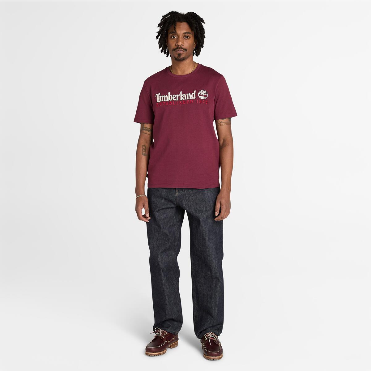 TIMBERLAND Unisex Established 1973 Logo Tee Burgundy - Image 2