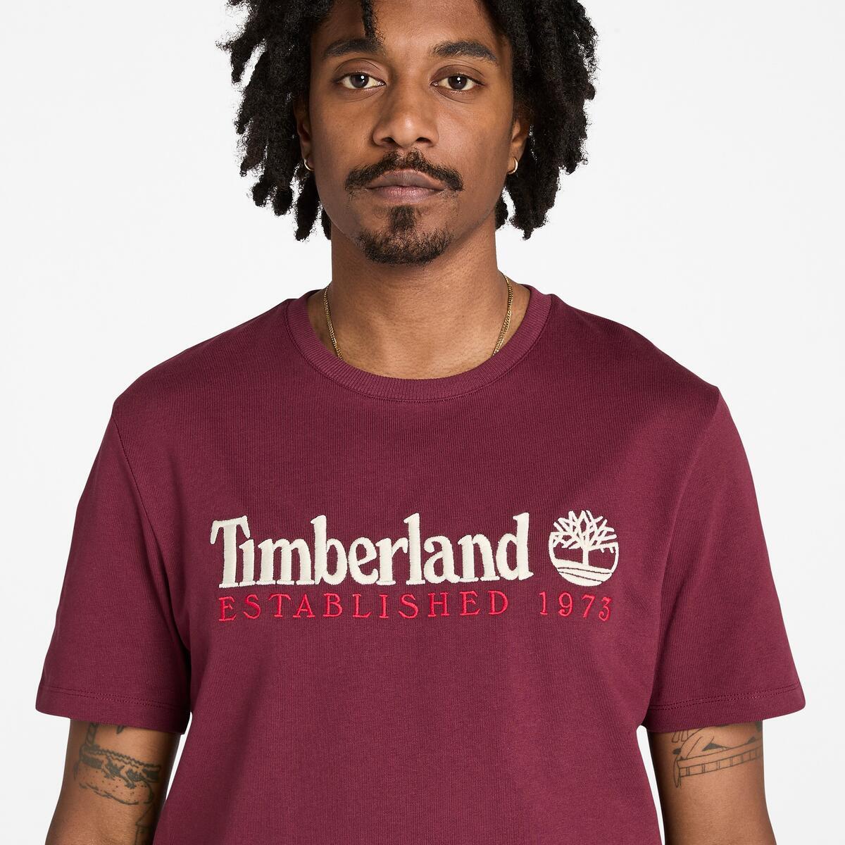 TIMBERLAND Unisex Established 1973 Logo Tee Burgundy - Image 3
