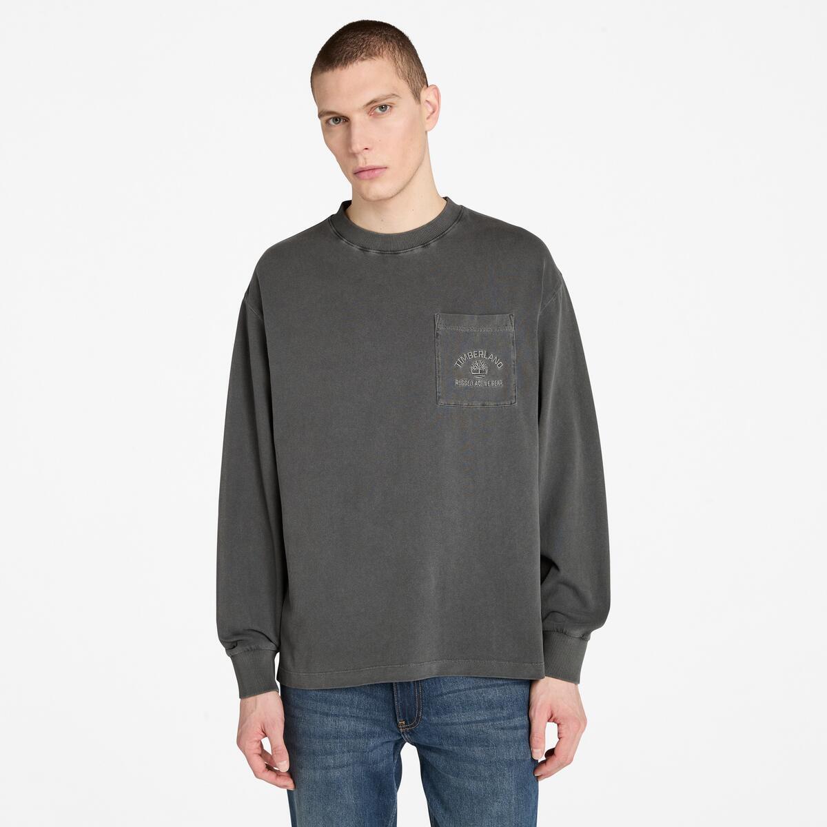 TIMBERLAND Unisex Garment Dyed Long Sleeve Tee Black - Image 1