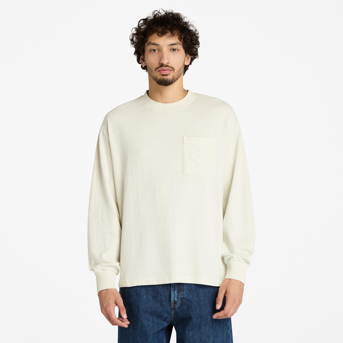 TIMBERLAND Unisex Garment Dyed Long Sleeve Tee Vintage White - Image 1