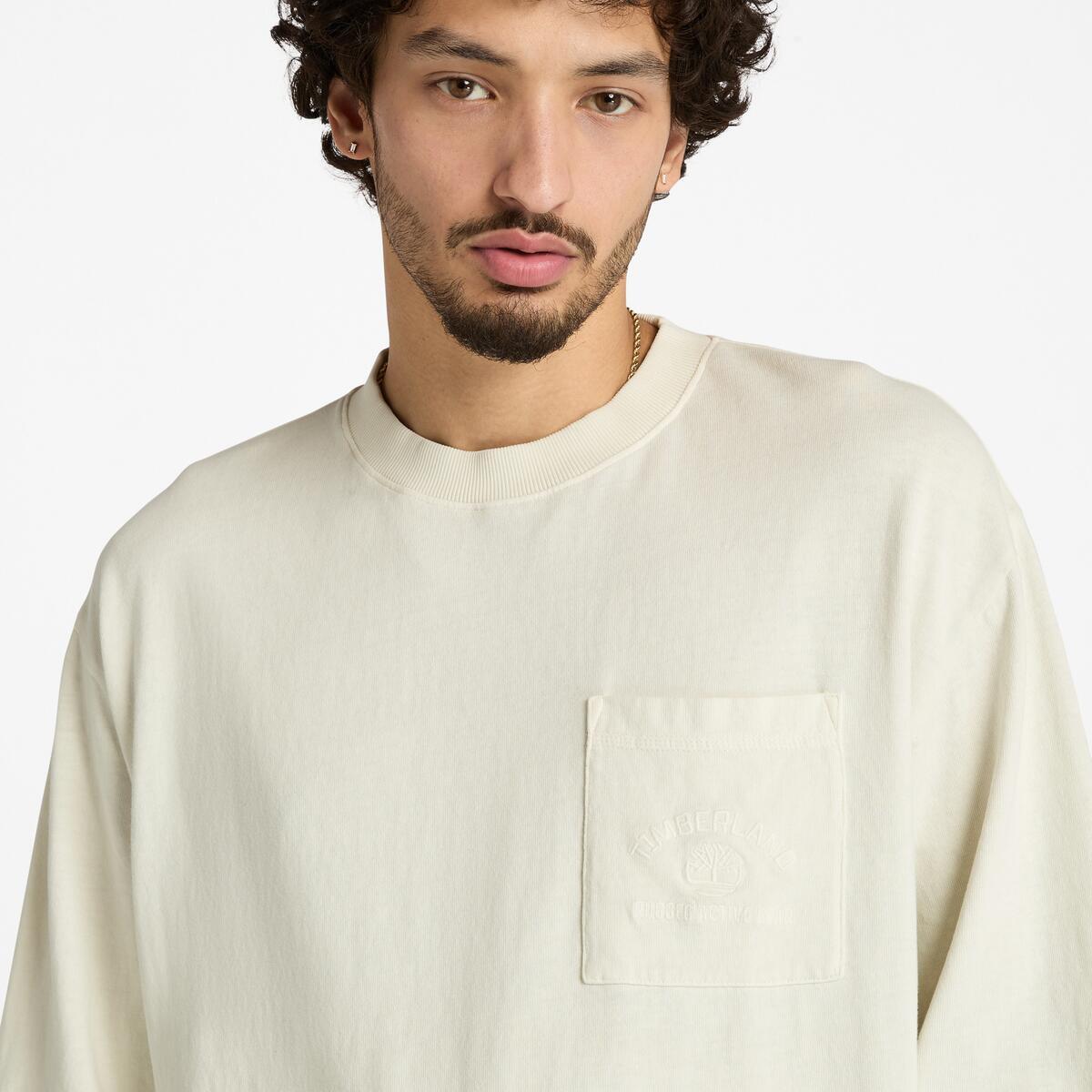 TIMBERLAND Unisex Garment Dyed Long Sleeve Tee Vintage White - Image 3