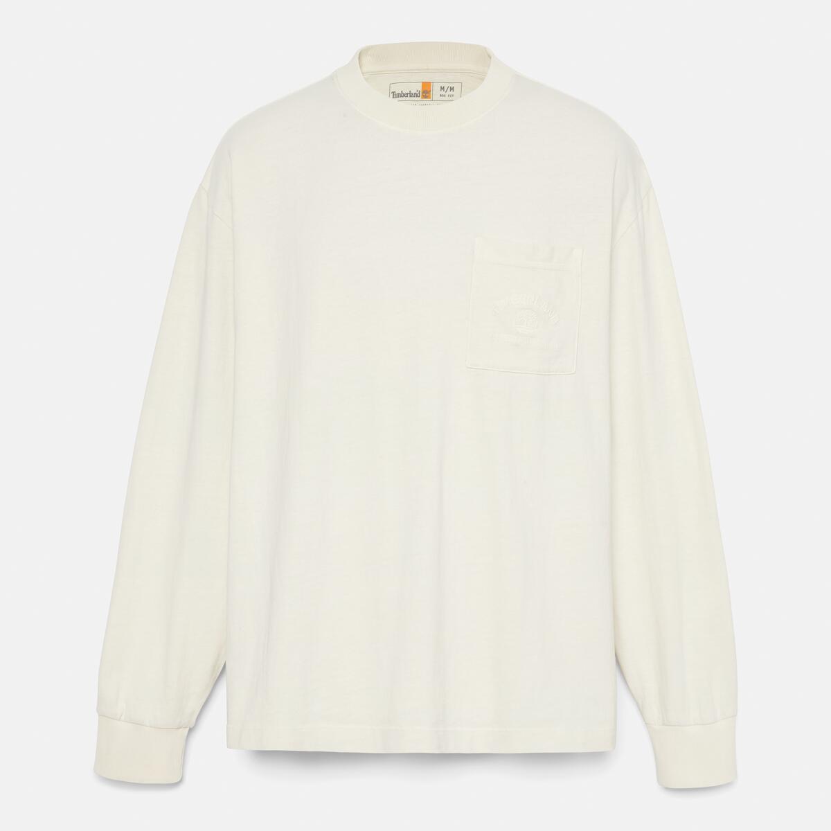 TIMBERLAND Unisex Garment Dyed Long Sleeve Tee Vintage White - Image 5