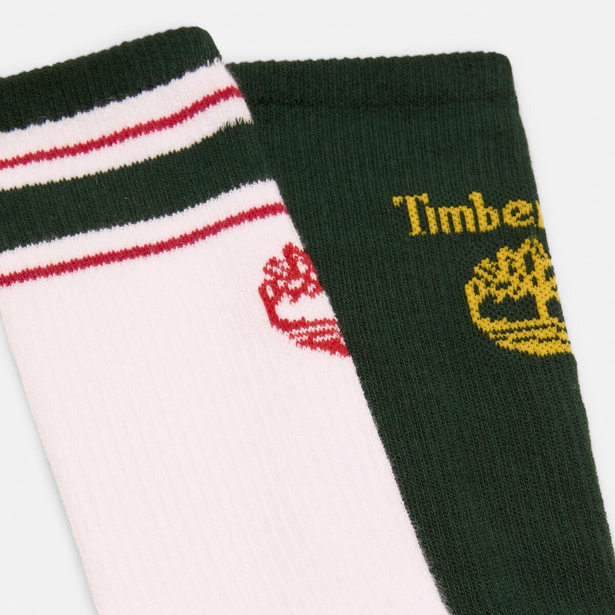 TIMBERLAND Unisex Retro Logo Crew Socks - 2 Pack Pineneedle - Image 2