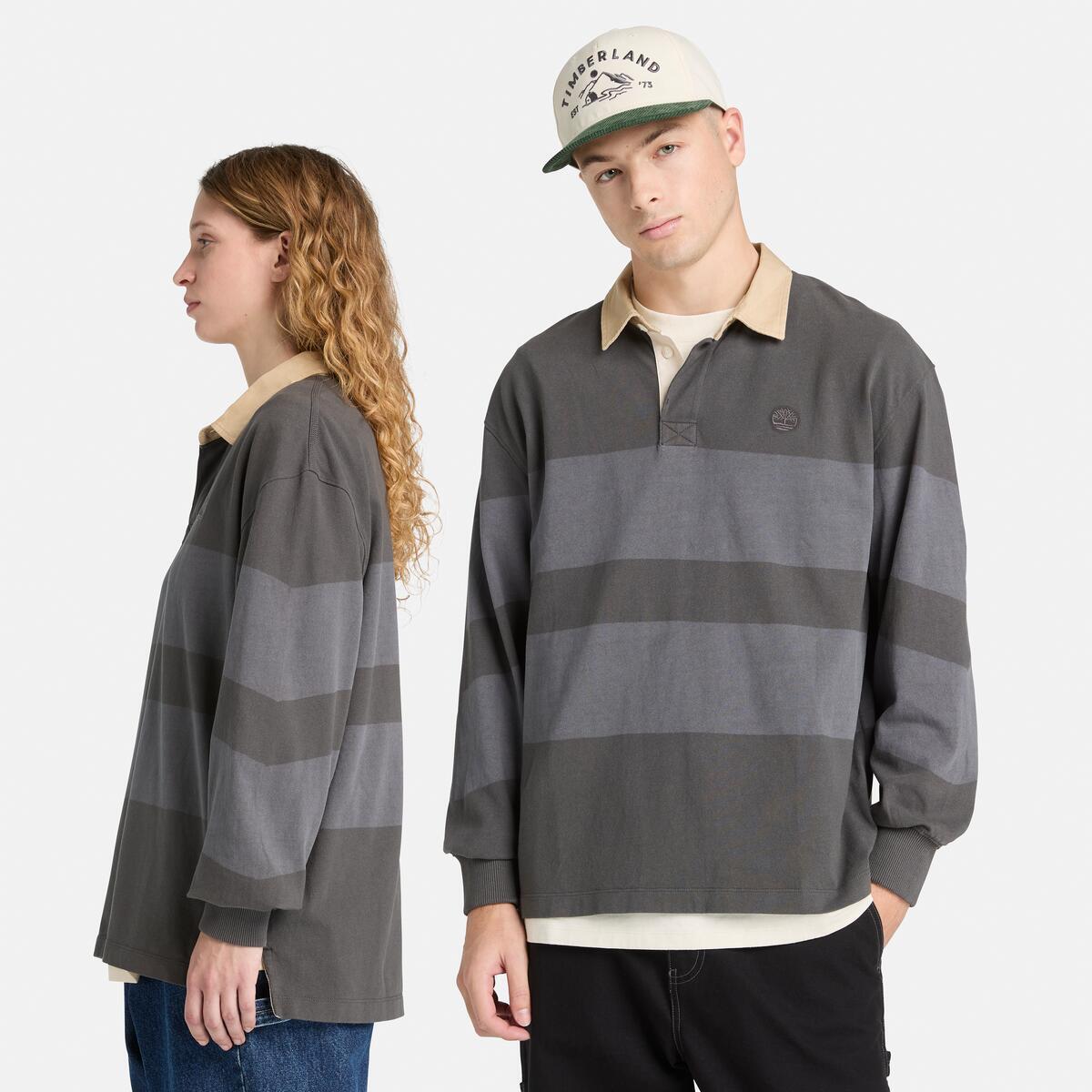 TIMBERLAND Unisex Striped Rugby Polo Blackened Pearl - Image 1