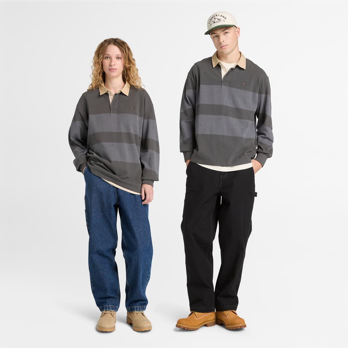 TIMBERLAND Unisex Striped Rugby Polo Blackened Pearl - Image 2
