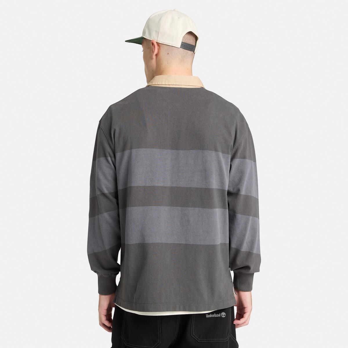 TIMBERLAND Unisex Striped Rugby Polo Blackened Pearl - Image 3