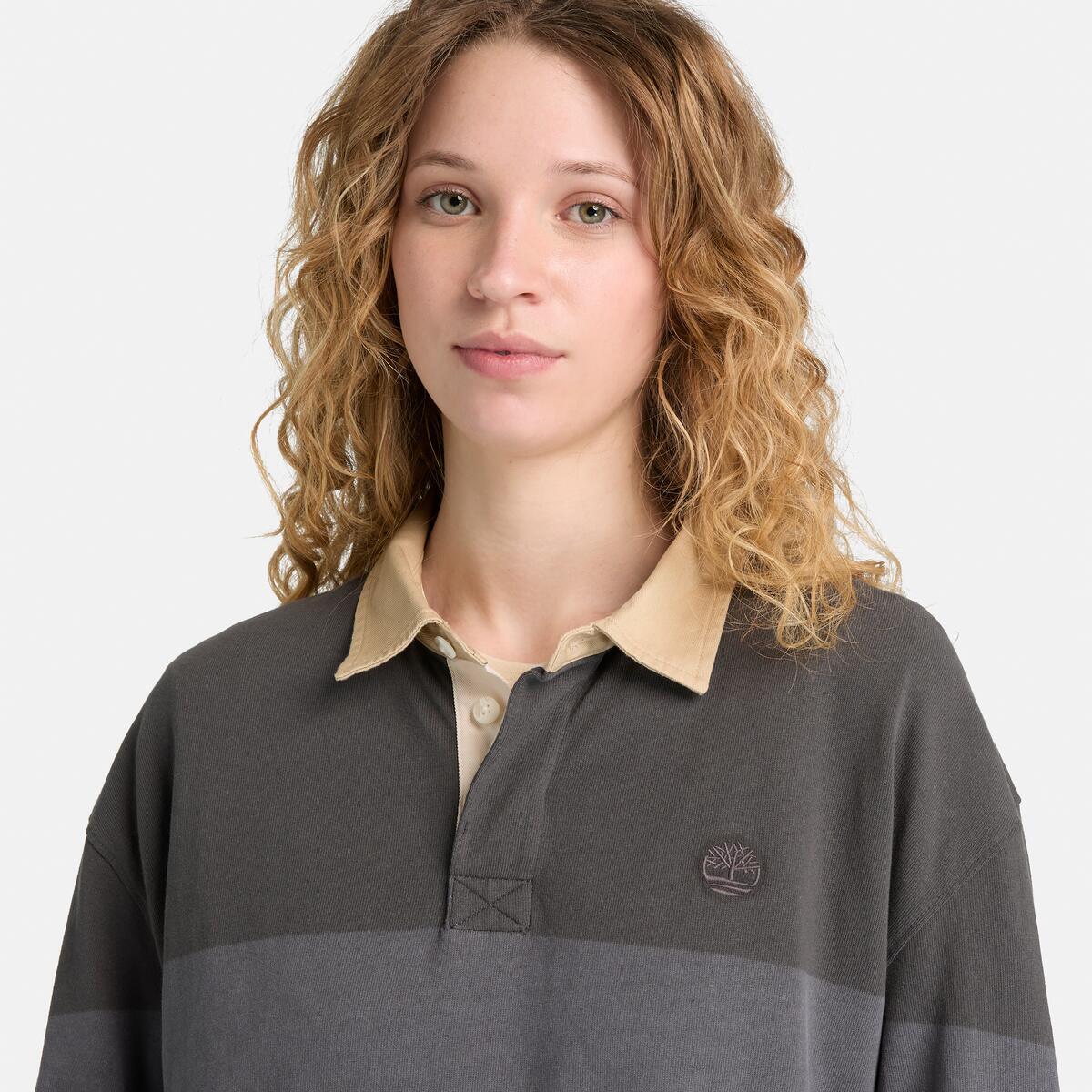 TIMBERLAND Unisex Striped Rugby Polo Blackened Pearl - Image 4